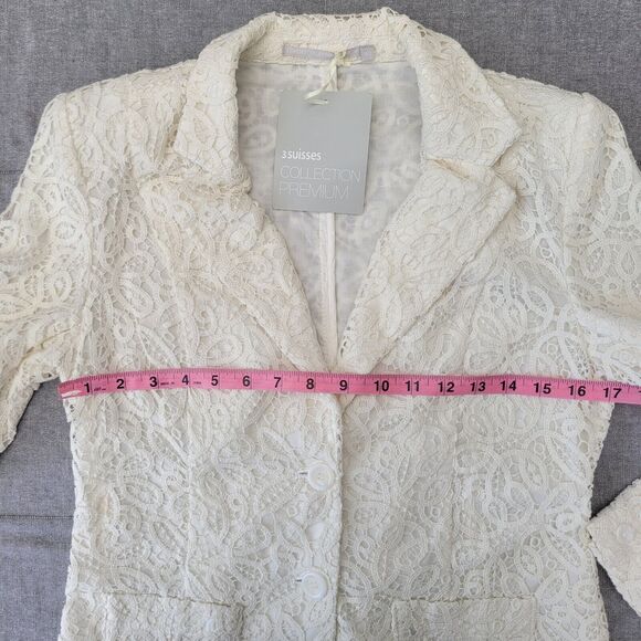 NWT Vintage 3 Suisses Collection Ivory Lace Blazer Jacket Cotton Small - Picture 3 of 8